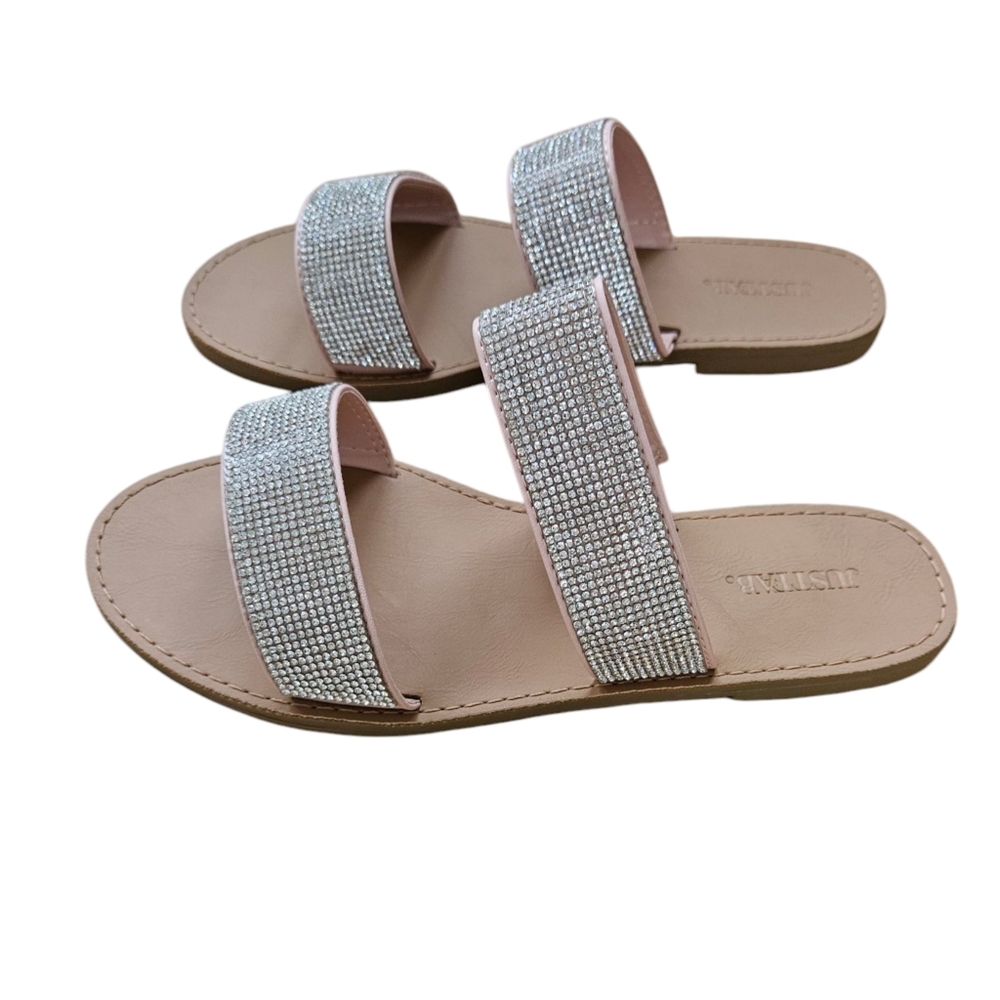 Just Fab Women's Rhinestone Flat Sandals Size 8 Wide Width
